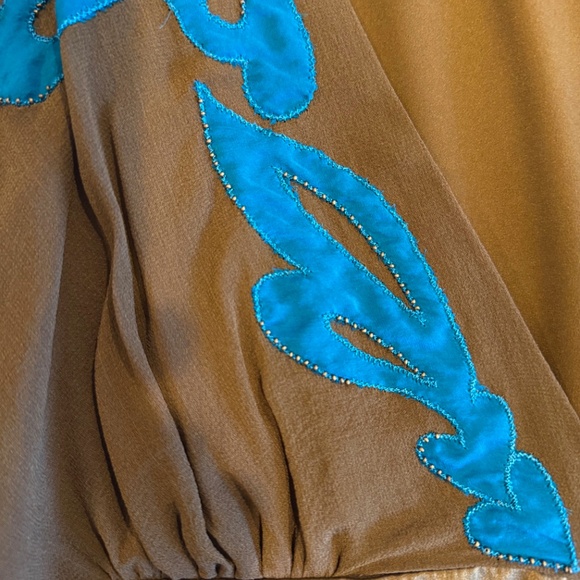 Lotta Stensson Formal Dress, rich brown color with turquoise trim - Picture 5 of 8